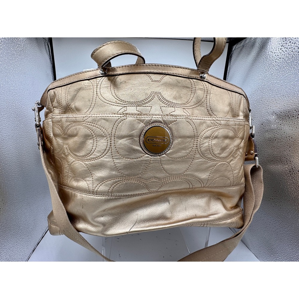 Coach Metallic Gold Leather Optic Signature C Shoulder Bag F18878